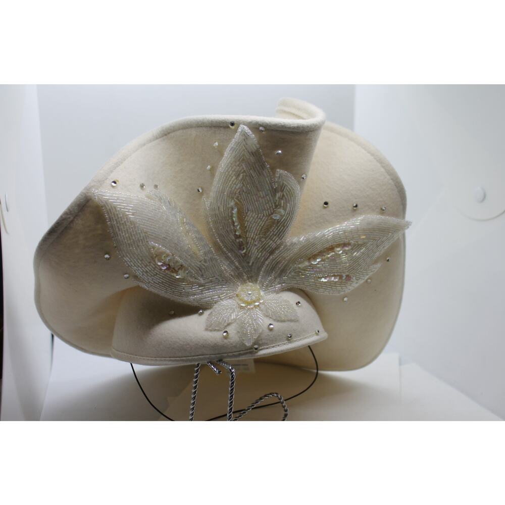 Deborah New York Vintage Ivory Wool Beaded Formal Hat New Old Stock